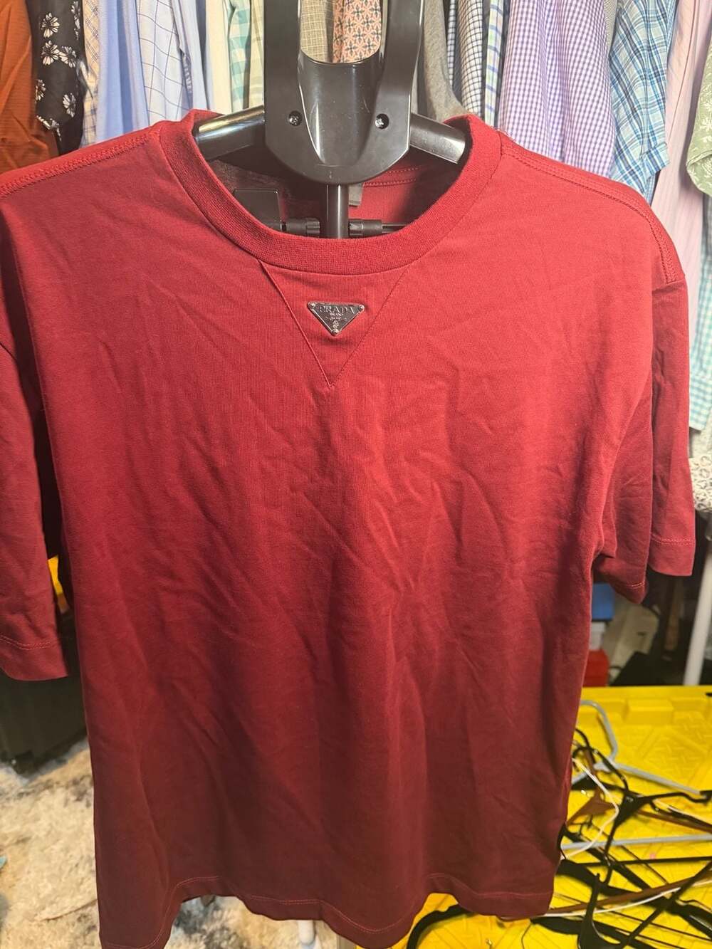 Prada Triangle Logo Cotton T-Shirt Red